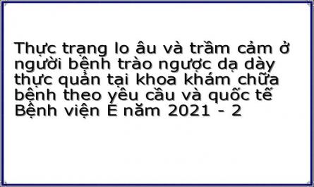 Thực trạng lo âu và trầm cảm ở người bệnh trào ngược dạ dày thực quản tại khoa khám chữa bệnh theo yêu cầu và quốc tế Bệnh viện E năm 2021 - 2