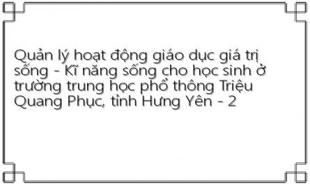 Quản lý hoạt động giáo dục giá trị sống - Kĩ năng sống cho học sinh ở trường trung học phổ thông Triệu Quang Phục, tỉnh Hưng Yên - 2