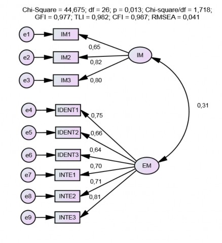 Hình 4 3 Kết quả CFA chuẩn hoá các thang đo động lực làm việc Nguồn Được 2