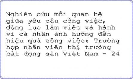 Nghiên cứu mối quan hệ giữa yêu cầu công việc, động lực làm việc và hành vi cá nhân ảnh hưởng đến hiệu quả công việc: Trường hợp nhân viên thị trường bất động sản Việt Nam - 24